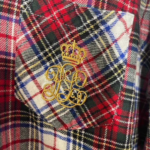 Lauren Ralph Lauren sleep shirt pajama top white red green plaid women's large - Picture 4 of 16